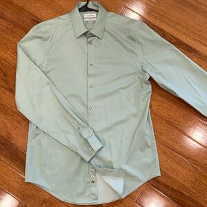 Calvin Klein 15 1/2 34/35 Steel+ Slim Fit Sage Green Button Up Shirt